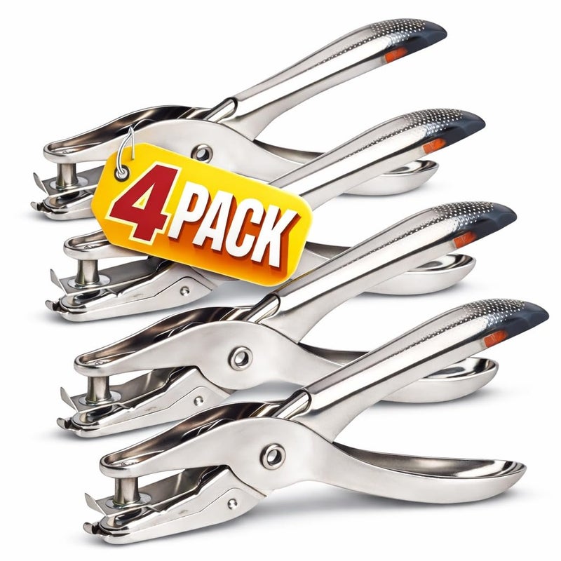 1InTheOffice Single Hole Punch, Heavy Duty Metal Hole Puncher for Paper, 1/4" Handheld Paper Punch â€“ 4 Pack - Image 1